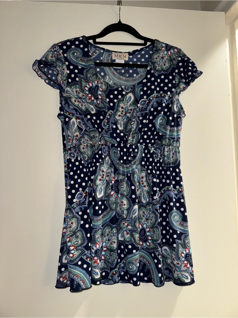 MKM Designs Navy Paisley & Polka Dot Babydoll Top